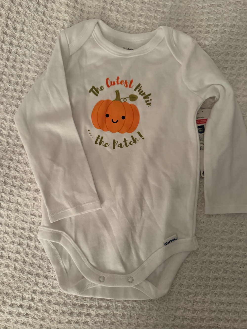 Gerber White Long-Sleeve One-Piece with Orange Pumpkin Graphic